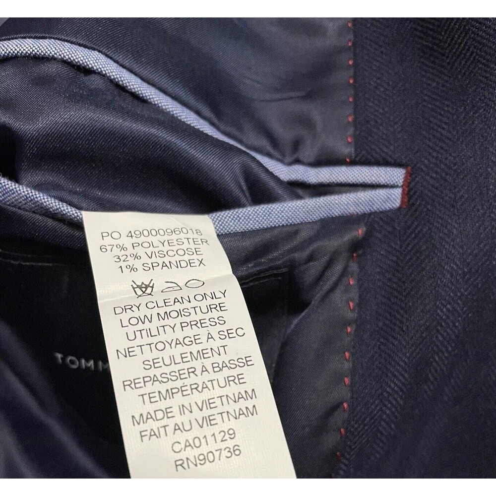 TOMMY HILFIGER Men's Modern-Fit TH Flex Navy Blue Herringbone Sport Coat 36S - Picture 7 of 7